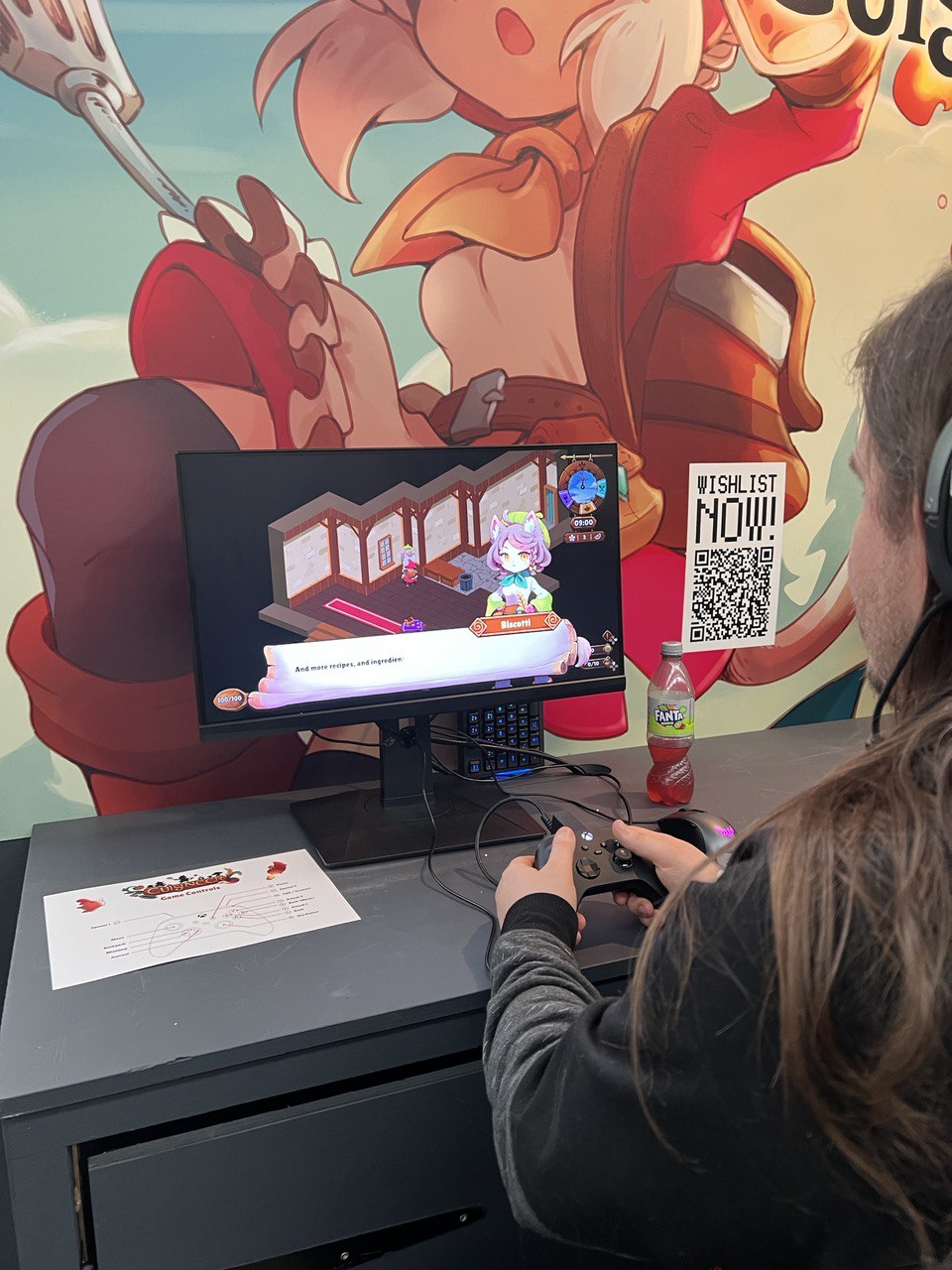 Dave playing a demo of a game